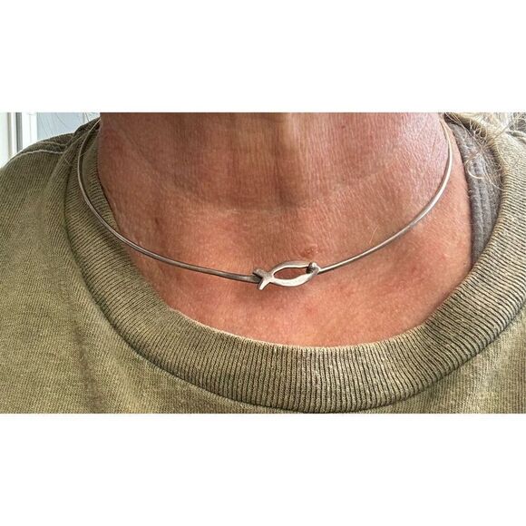 VTG silver 925 ichthus devotional fish choker necklace Jesus God - Picture 7 of 7